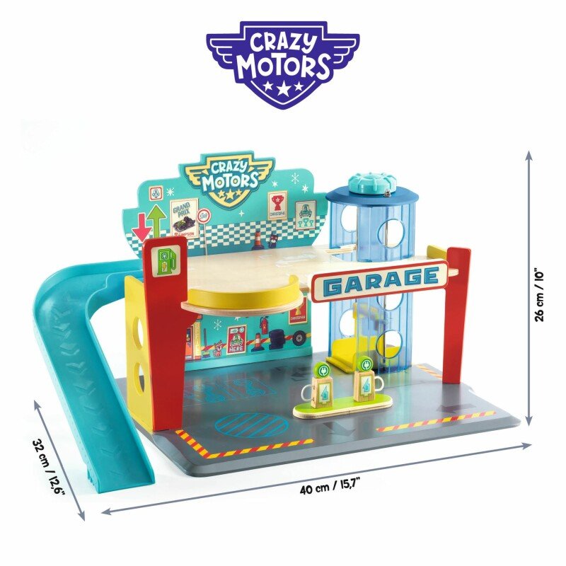 Djeco Crazy Motors koka rotaļu garāža