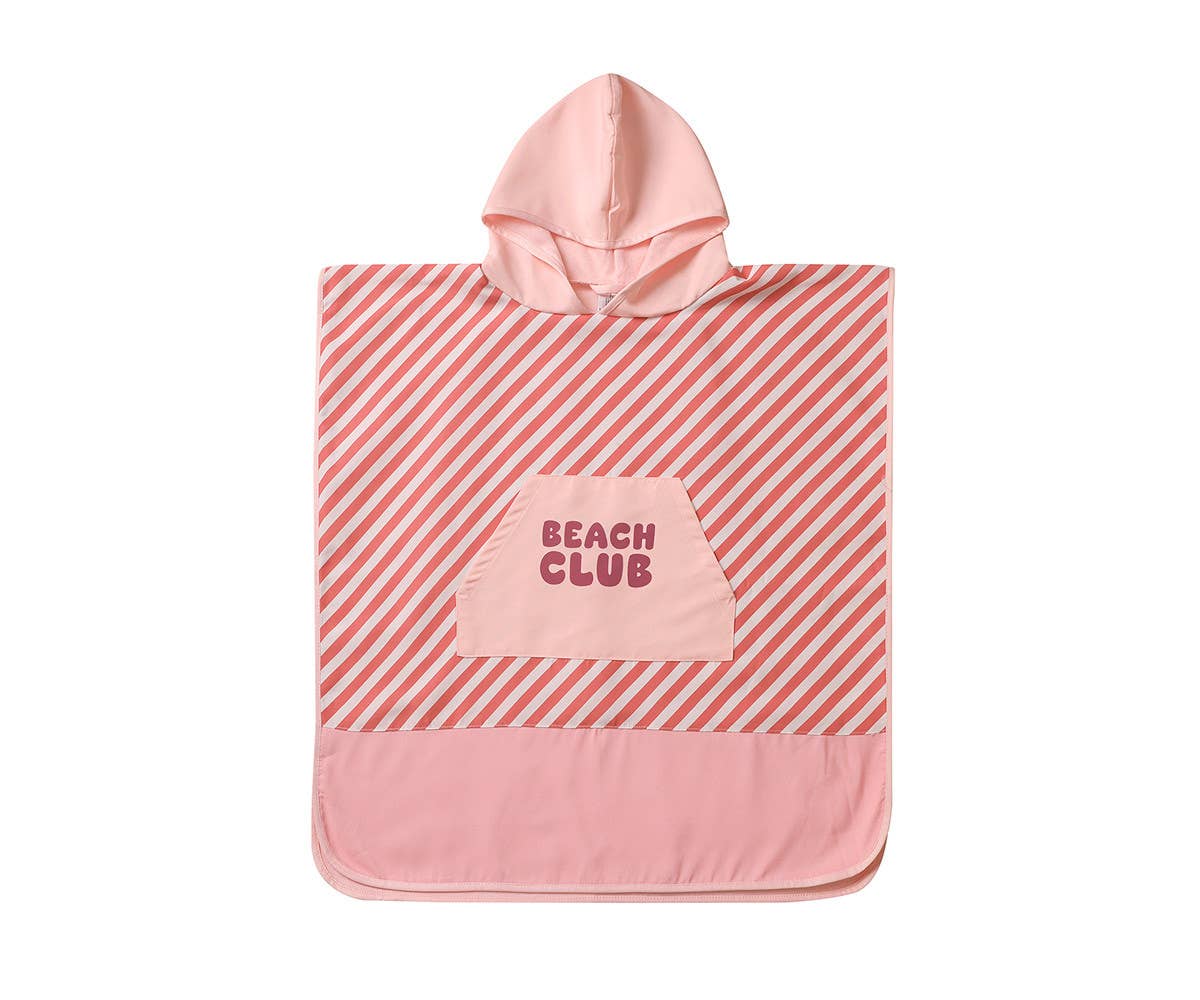Ātri žūstošs pludmales pončo ar kapuci "Stripes Bloom & Blush" (S izmērs)