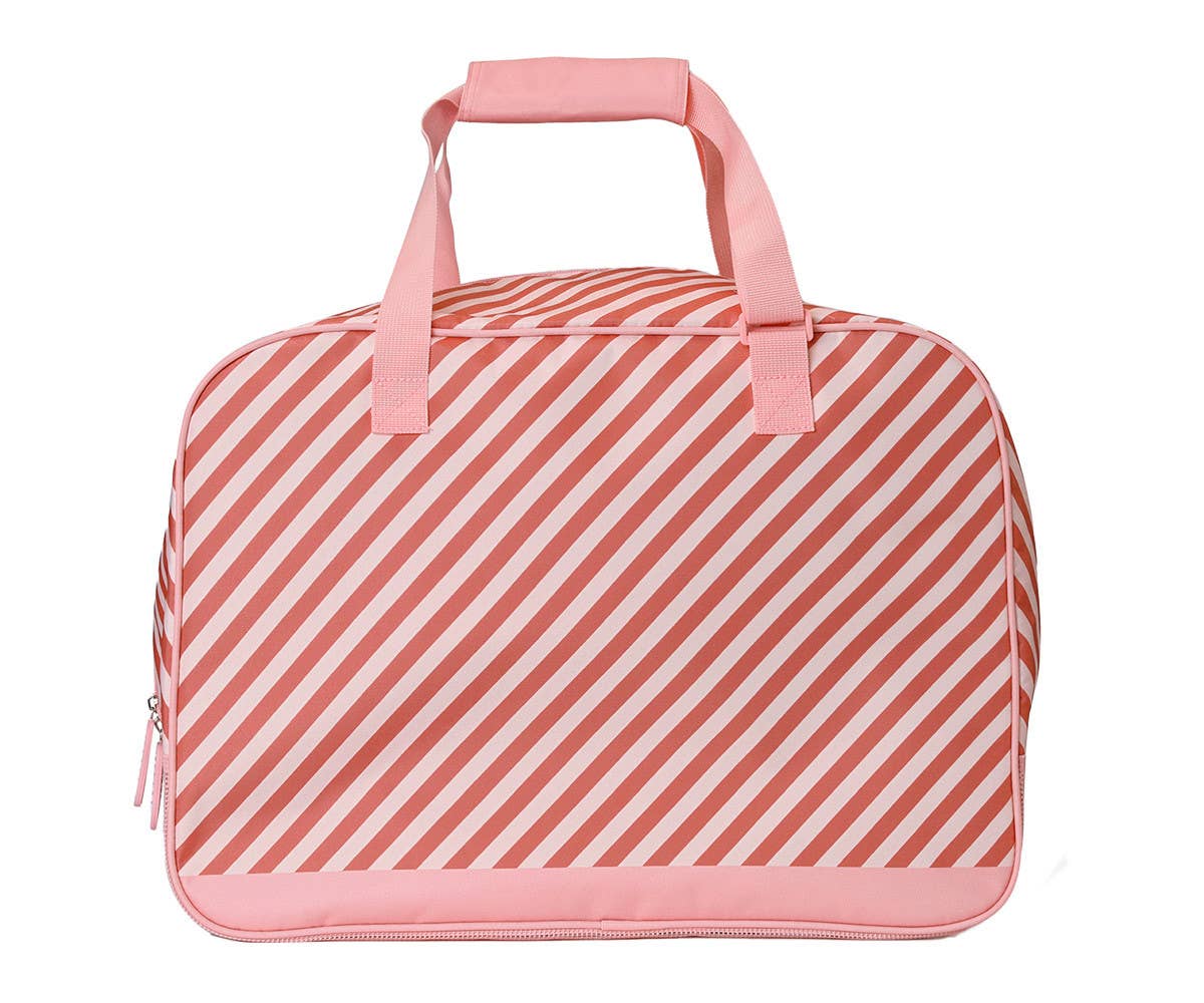 Lielā pludmales soma "Stripes Bloom & Blush" ar sieta pamatni